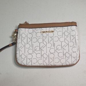 Calvin Klein Monogram White and Brown Wristlet